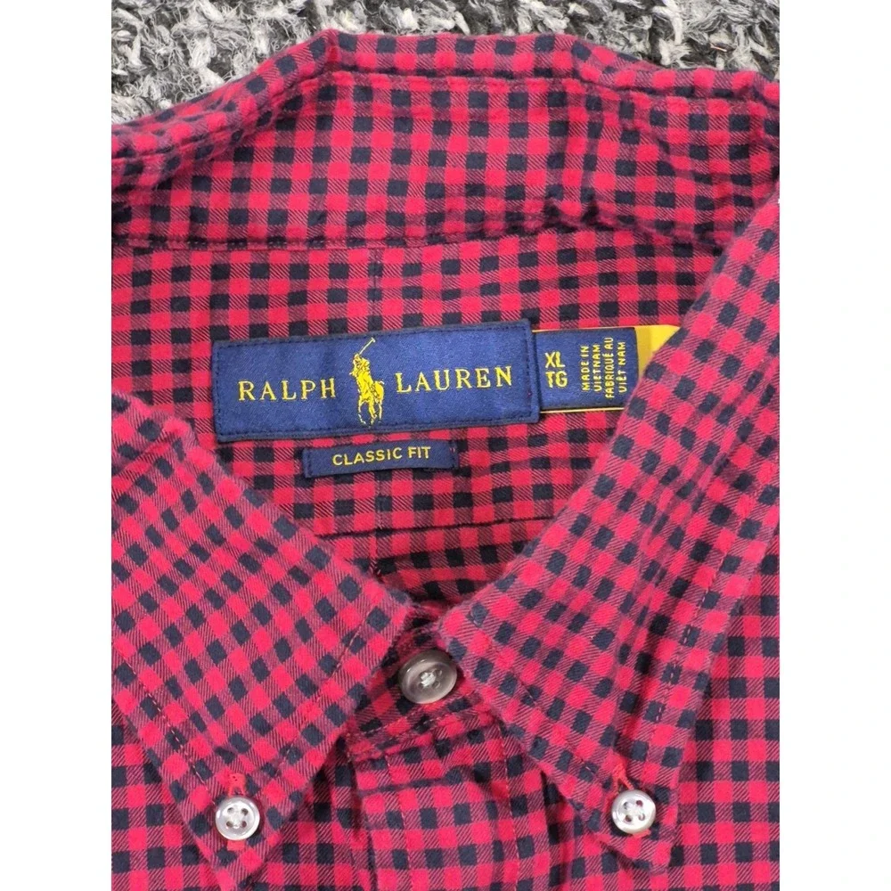 Polo Ralph Lauren Long Sleeve XL Mens Red Black Gingham Check Button Down‎